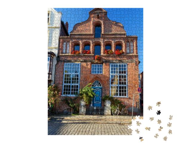Medieval Old Brick Building with Medieval Blue Wooden Fro... Jigsaw Puzzle with 1000 pieces
