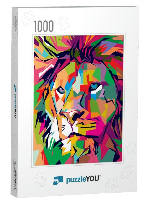 Hand Drawn Lion Head on Colorful Background Vector Image... Jigsaw Puzzle with 1000 pieces