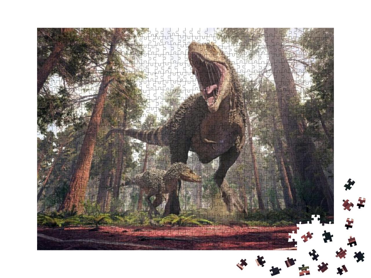 3D Rendering of Tyrannosaurus Rex & Its Young One, Stormi... Jigsaw Puzzle with 1000 pieces