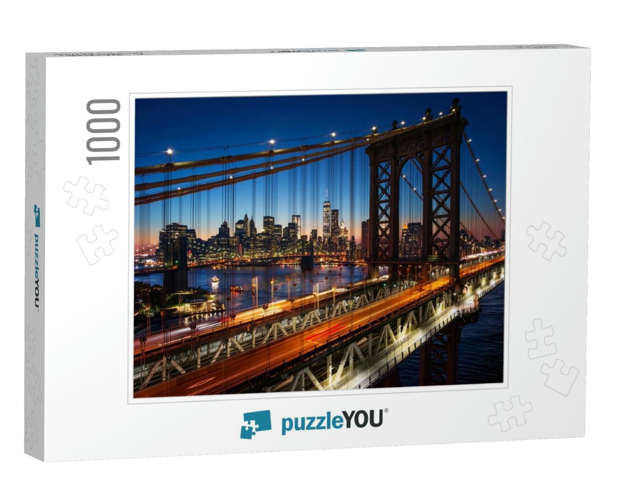New York City - Beautiful Sunset Over Manhattan with Manh... Jigsaw Puzzle with 1000 pieces
