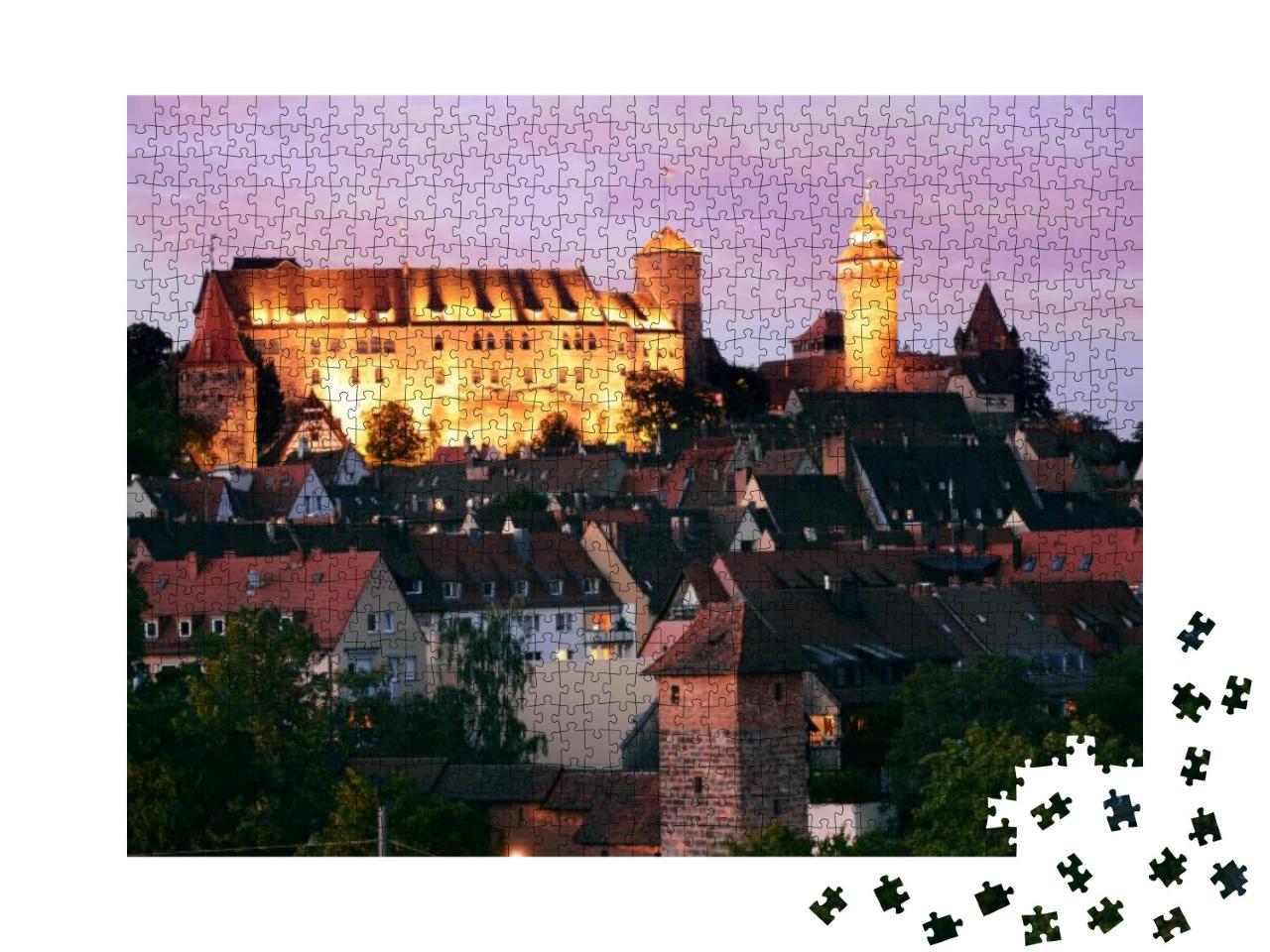 Illuminated Castle Kaiserburg in Nuremberg, Germany with... Jigsaw Puzzle with 1000 pieces