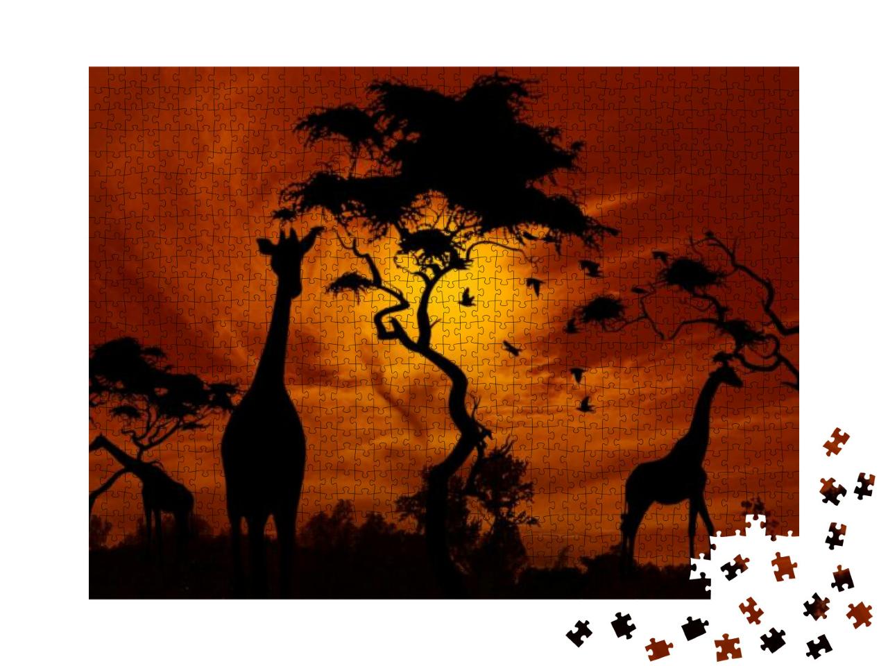 Giraffes At Sunset. Beautiful Africa Landscape... Jigsaw Puzzle with 1000 pieces