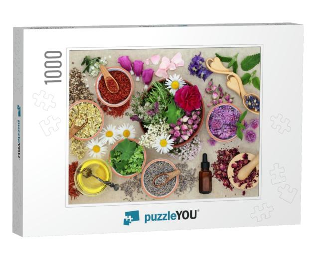 Herbal Plant Medicine Preparation with Herbs & Flowers, A... Jigsaw Puzzle with 1000 pieces