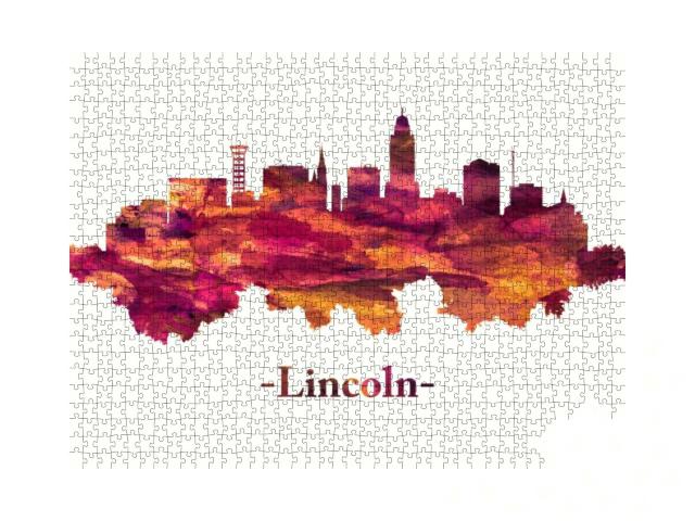 Red Skyline of Lincoln, the Capital City of Nebraska... Jigsaw Puzzle with 1000 pieces