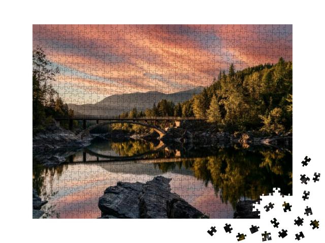 A Sunrise Across Belton Bridge Over Middle Fork Flathead... Jigsaw Puzzle with 1000 pieces