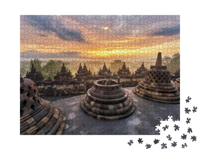 Dramatic & Colorful Sunrise Seen from the Borobudur... Jigsaw Puzzle with 1000 pieces