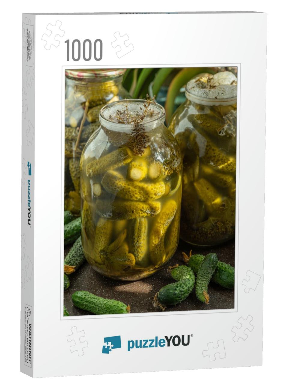 Pickled Cucumbers in a Glass Jar, Homemade Preserves... Jigsaw Puzzle with 1000 pieces