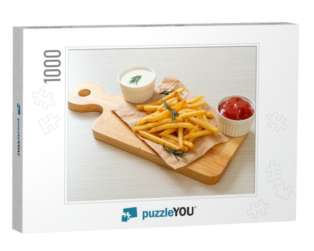 French Fries or Potato Chips with Sour Cream & Ketchup... Jigsaw Puzzle with 1000 pieces