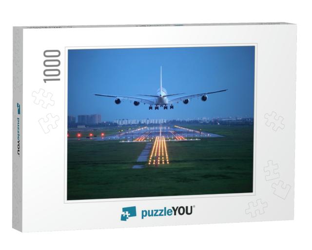 Passenger Plane Fly Up Over Take-Off Runway from Airport... Jigsaw Puzzle with 1000 pieces