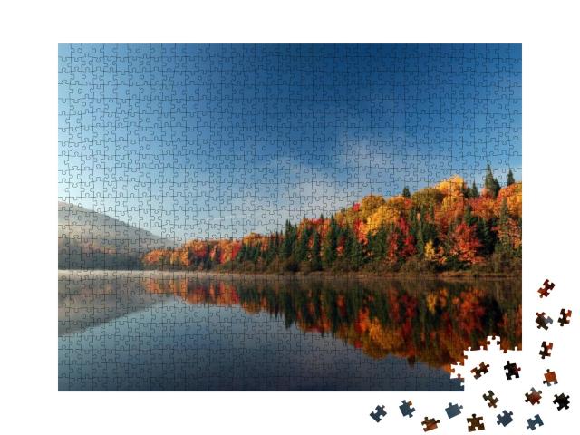 Autumn Forest Reflected in Water. Colorful Autumn Morning... Jigsaw Puzzle with 1000 pieces
