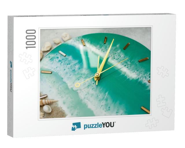 Wall Clock with Clock Hands Made of Resin Art with Sea Wa... Jigsaw Puzzle with 1000 pieces