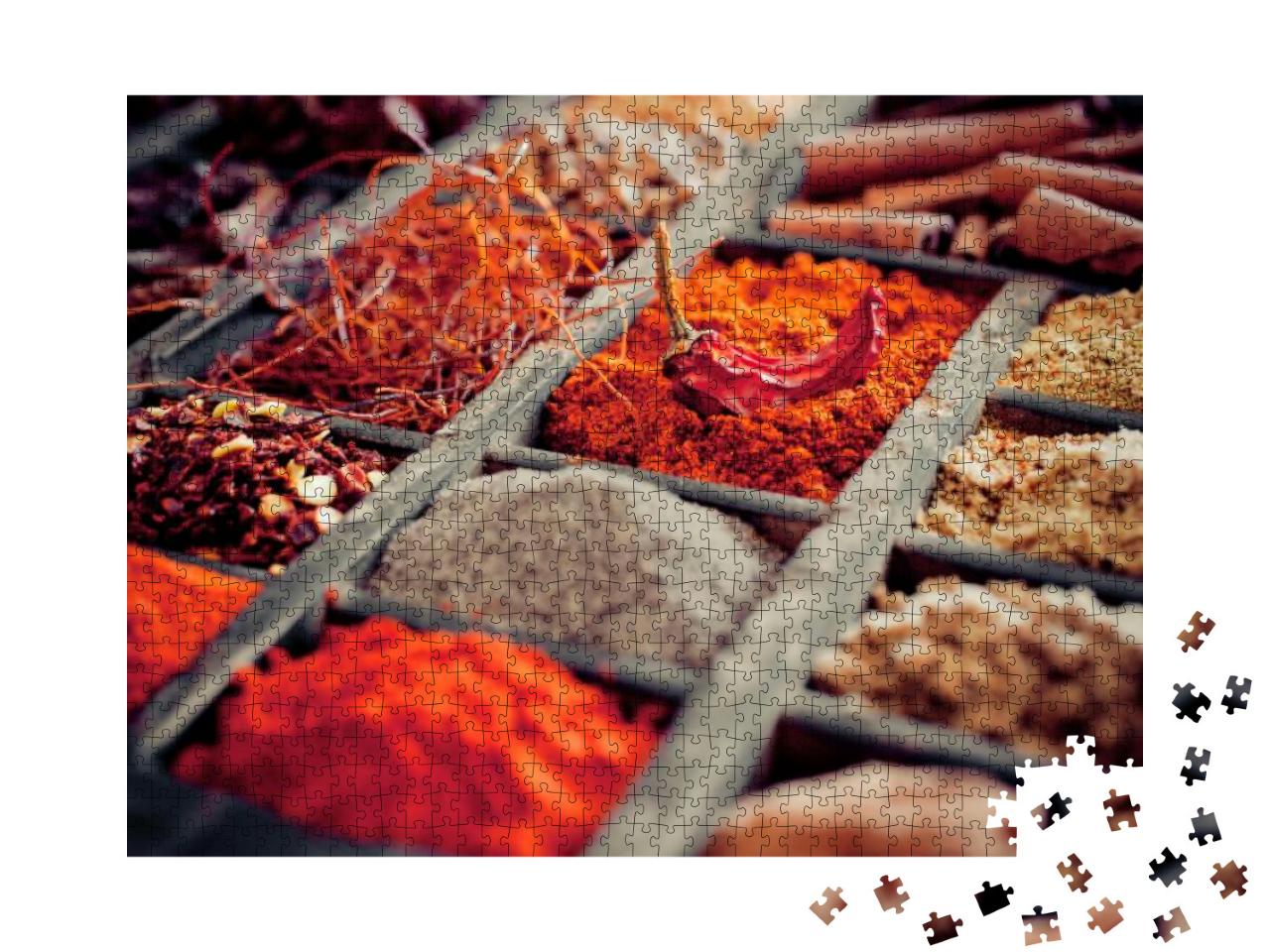 Close-Up of Different Types of Assorted Spices in a Woode... Jigsaw Puzzle with 1000 pieces