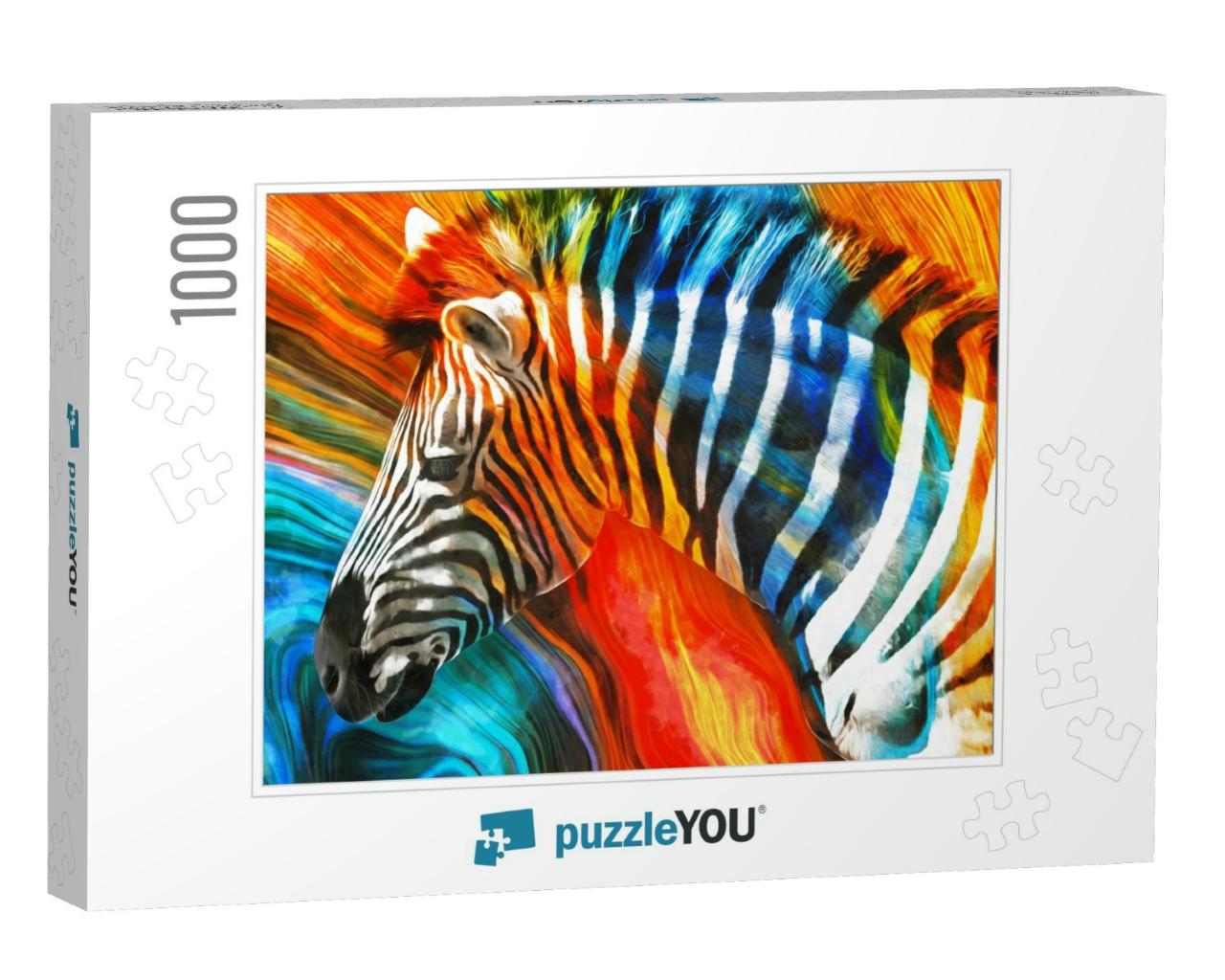 Modern Colorful Zebra Oil Painting. Abstract Painting for... Jigsaw Puzzle with 1000 pieces