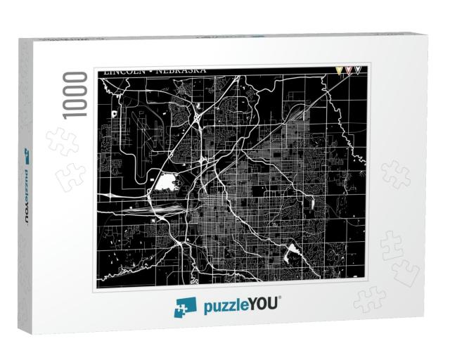 Simple Map of Lincoln, Nebraska, Usa. Black & White Versi... Jigsaw Puzzle with 1000 pieces