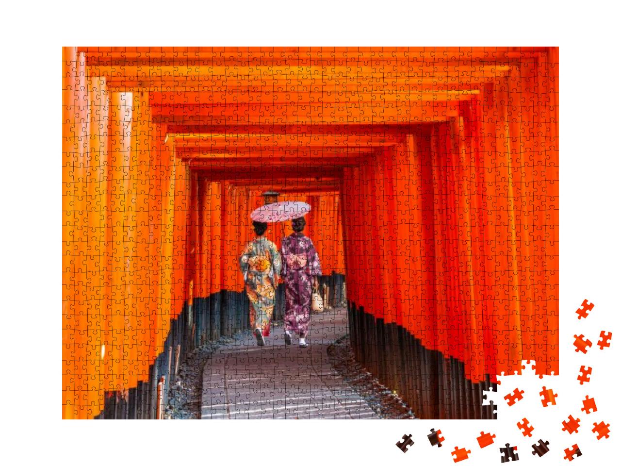 Women in Traditional Japanese Kimonos Walking At Fushimi... Jigsaw Puzzle with 1000 pieces