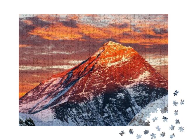 Evening Colored View of Mount Everest from Gokyo Ri, Khum... Jigsaw Puzzle with 1000 pieces