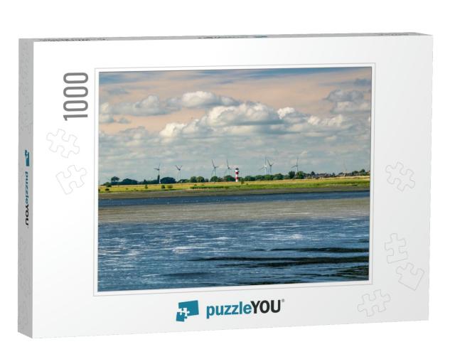 Glueckstadt, Germany. the River Elbe with Marshland, Ligh... Jigsaw Puzzle with 1000 pieces