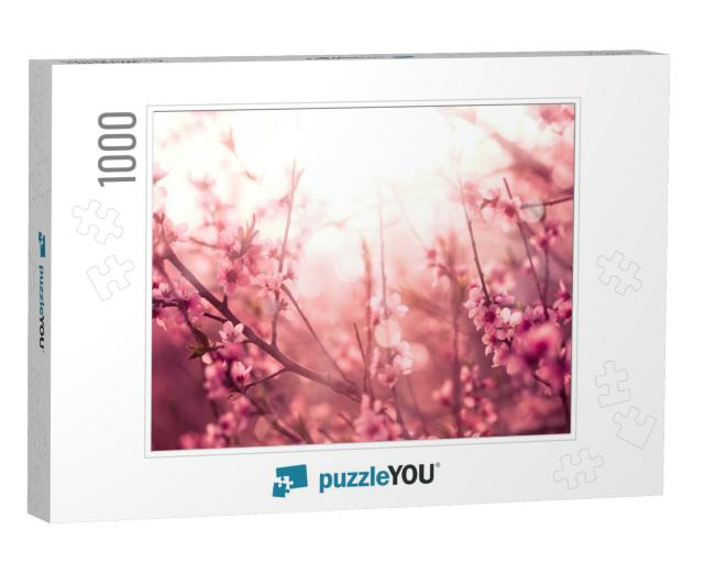Blossoming Cherry Trees in Spring, Spring Background... Jigsaw Puzzle with 1000 pieces