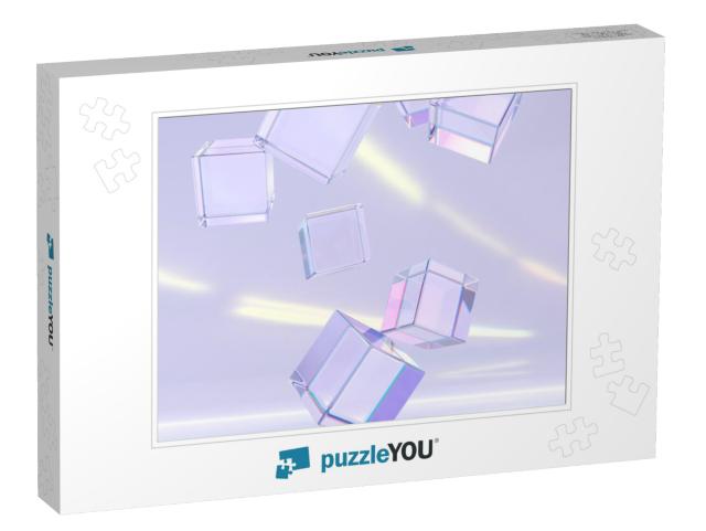 Abstract Geometric Purple Background with Flying Crystal... Jigsaw Puzzle