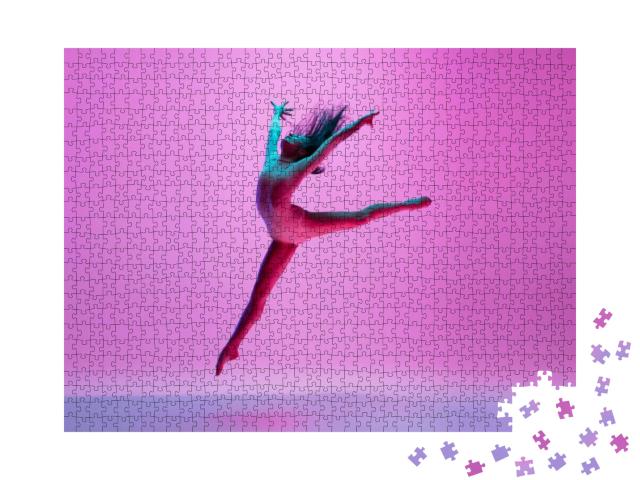 Flying, Freedom. Young & Graceful Ballet Dancer on Pink S... Jigsaw Puzzle with 1000 pieces