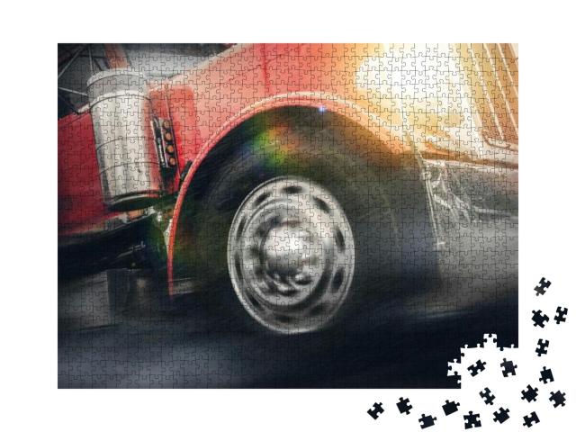 Speeding Powerful Semi Truck in Heavy Rain to the Destina... Jigsaw Puzzle with 1000 pieces