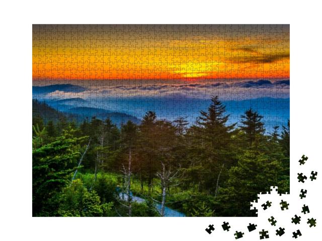 Sunset Over Mountains & Fog from Clingmans Dome Observati... Jigsaw Puzzle with 1000 pieces
