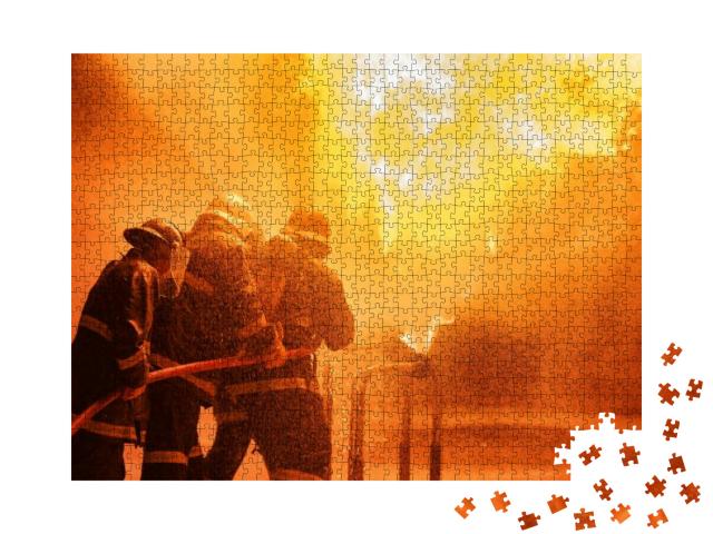 Firefighter Using Extinguisher or Twirl Water Fog Type Fi... Jigsaw Puzzle with 1000 pieces