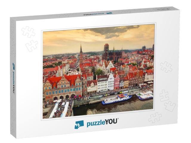 Top View on Gdansk Old Town & Motlawa River, Poland At Su... Jigsaw Puzzle