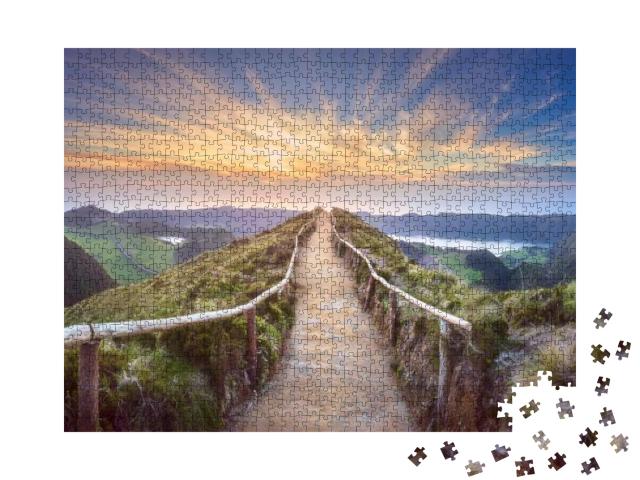 Mountain Landscape with Hiking Trail & View of Beautiful... Jigsaw Puzzle with 1000 pieces