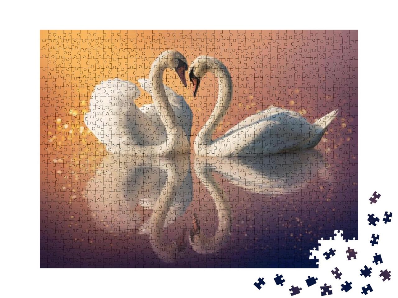 Couple of Swans & Reflection on the Water... Jigsaw Puzzle with 1000 pieces