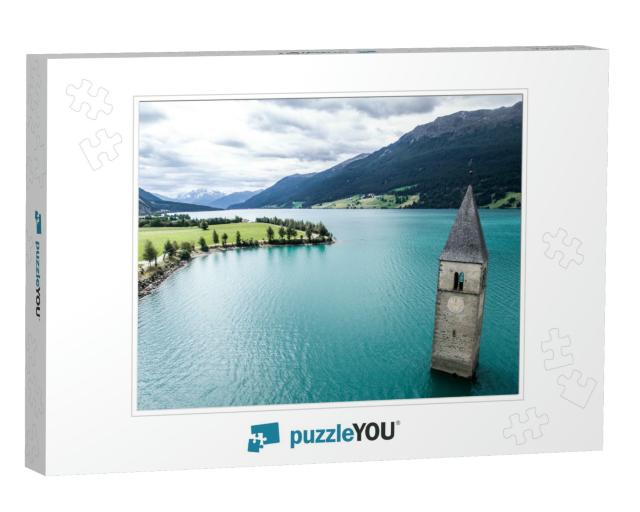 Beautiful Landscape with the Clock Tower in Reschensee. L... Jigsaw Puzzle