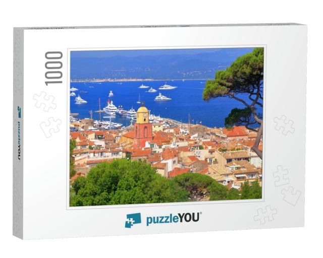 Aerial View to the Old Town & Distant Boats, Saint Tropez... Jigsaw Puzzle with 1000 pieces