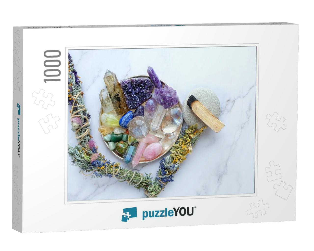 Chakra Gemstones Crystals, Palo Santo, Floral Cleansing B... Jigsaw Puzzle with 1000 pieces