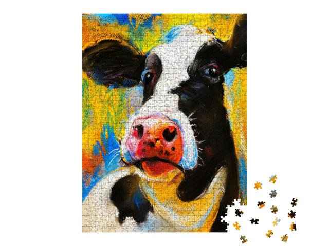 Original Pastel Painting. Cow Portrait. Modern Art... Jigsaw Puzzle with 1000 pieces