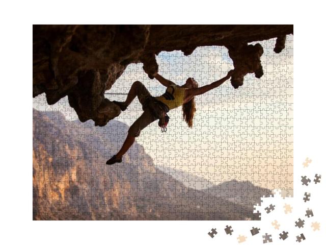 Rock Climber At Sunset, Kalymnos Island, Greece... Jigsaw Puzzle with 1000 pieces
