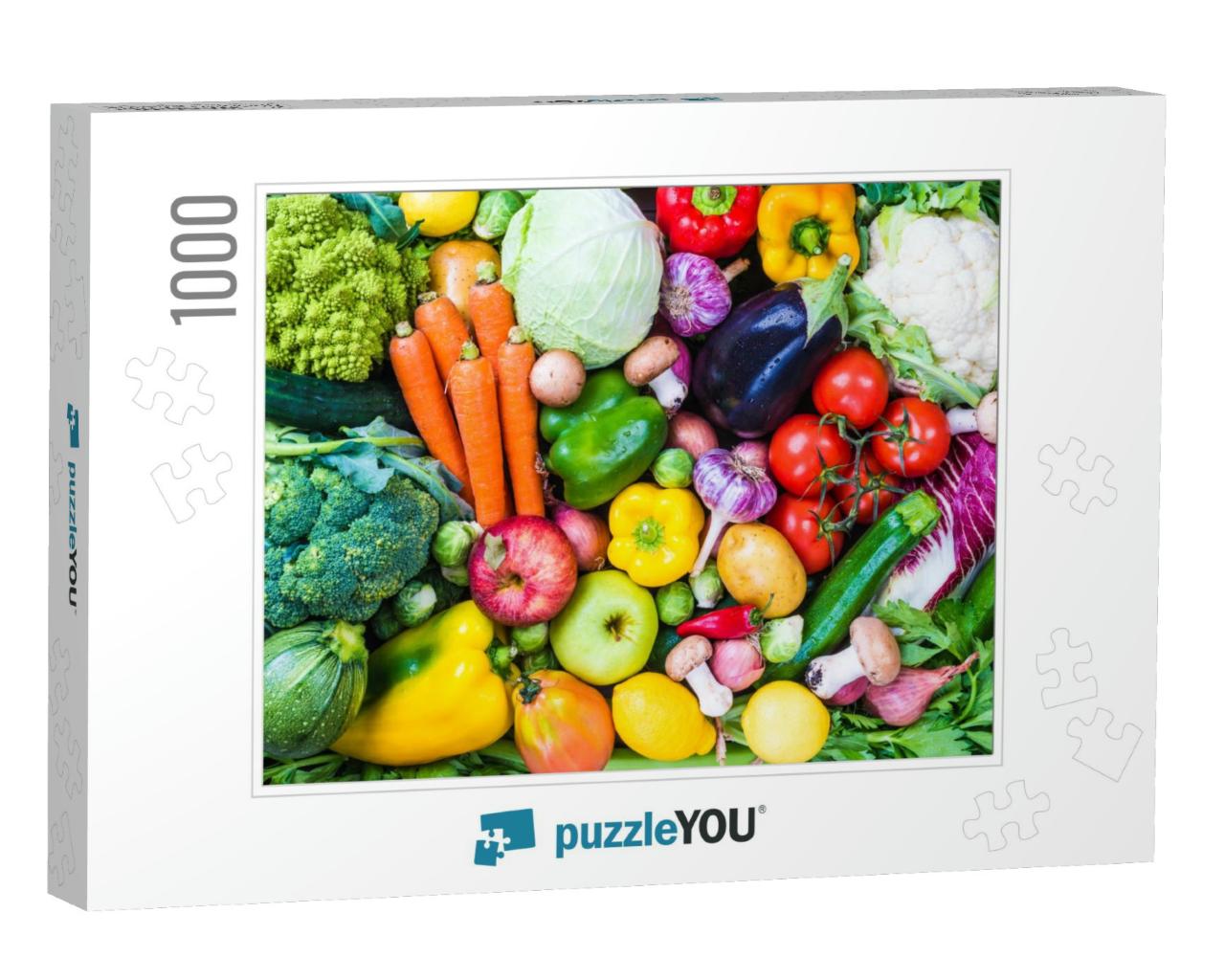 Raw Vegetables & Fruits Background. Healthy Organic Food... Jigsaw Puzzle with 1000 pieces