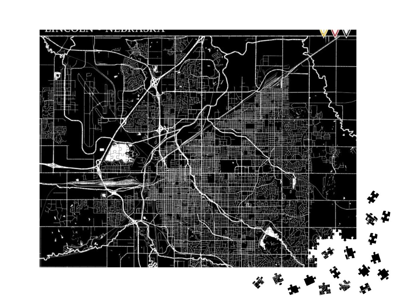 Simple Map of Lincoln, Nebraska, Usa. Black & White Versi... Jigsaw Puzzle with 1000 pieces