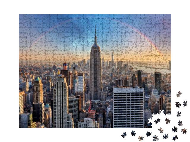 New York City Skyline with Urban Skyscrapers & Rainbow... Jigsaw Puzzle with 1000 pieces