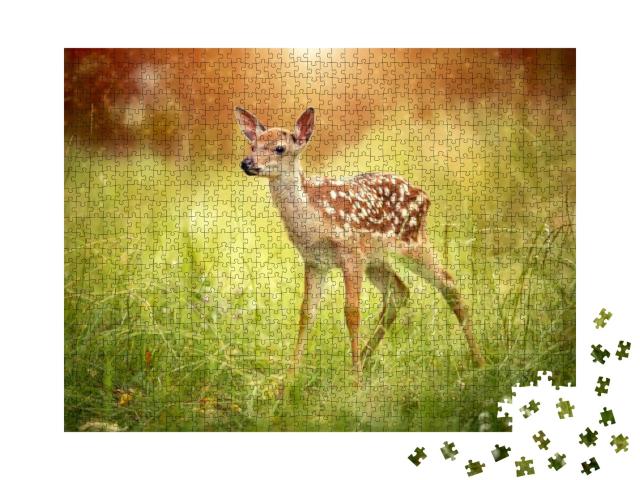 Baby Deer Bambi in the Grass in Summer on a Sunny Day Sel... Jigsaw Puzzle with 1000 pieces