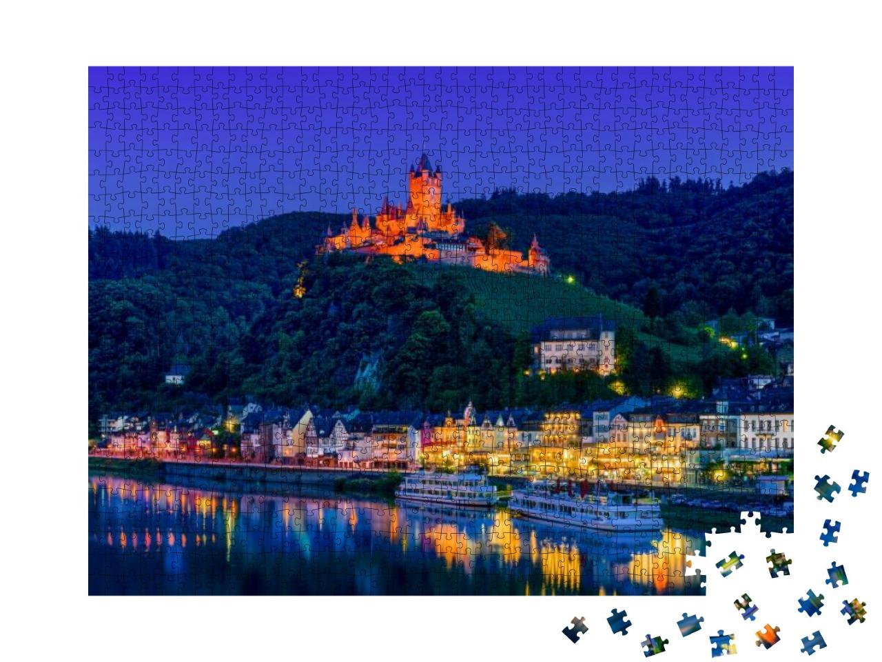 The Town of Cochem, Germany, At Night. It Lies in the Mos... Jigsaw Puzzle with 1000 pieces