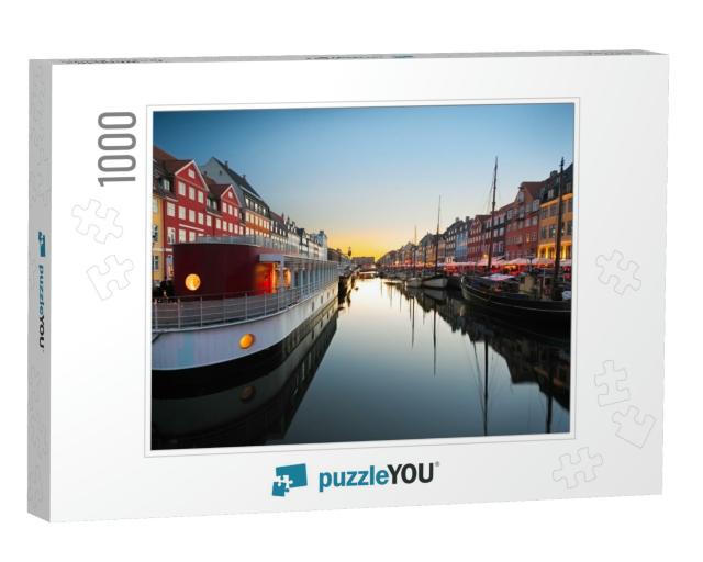 Ships in Nyhavn At Sunset, Copenhagen, Denmark... Jigsaw Puzzle with 1000 pieces