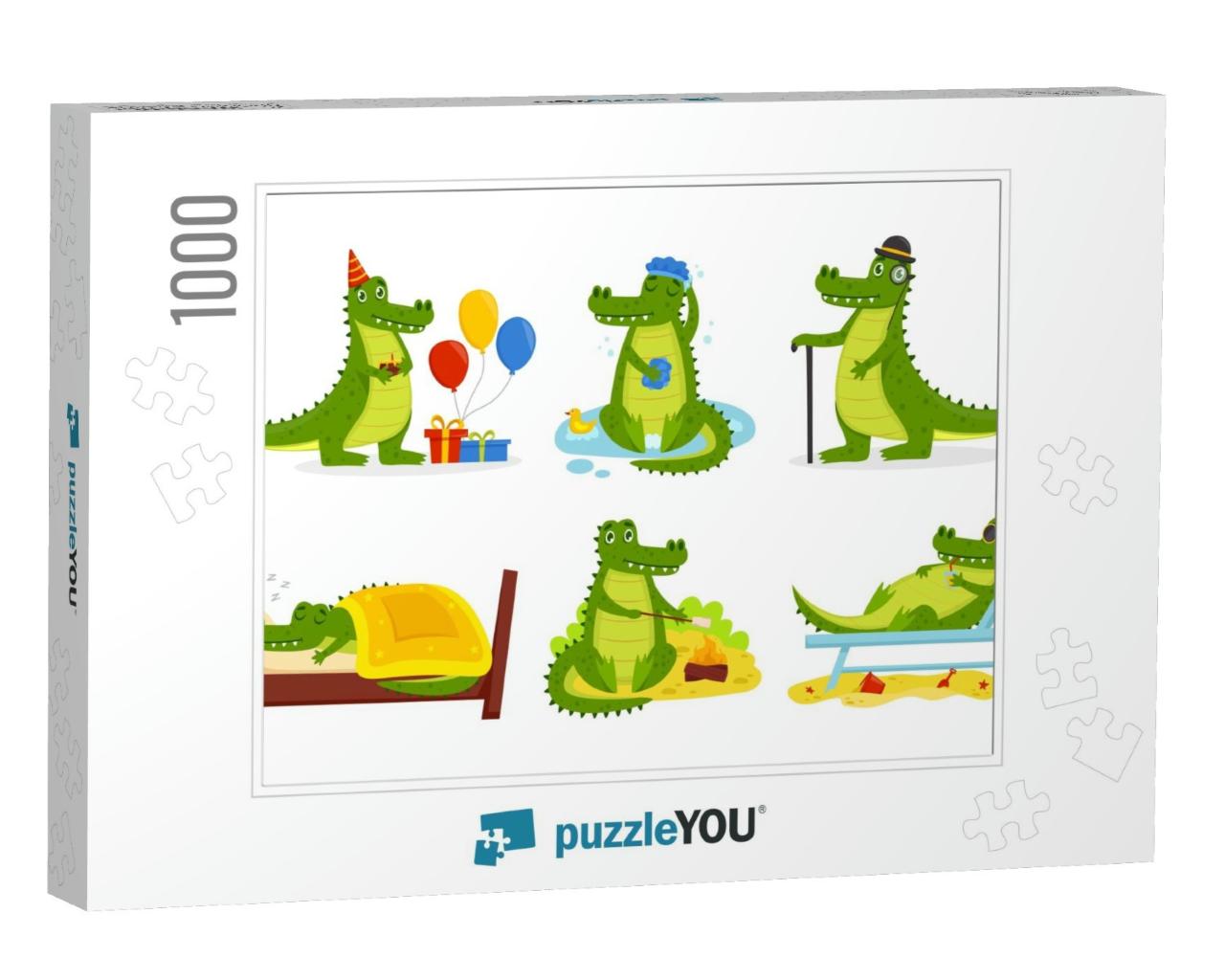 Crocodile Cartoon Characters Set. Cute Alligators Collect... Jigsaw Puzzle with 1000 pieces
