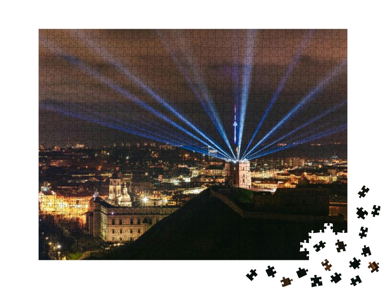 Night View of Gediminas Garrison Tower in Vilnius Old Tow... Jigsaw Puzzle with 1000 pieces