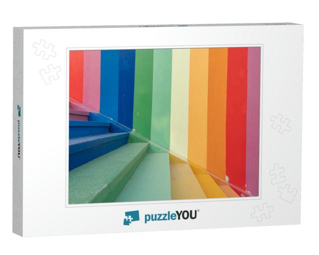 Colorful Stairs & Colorful Wall Background... Jigsaw Puzzle
