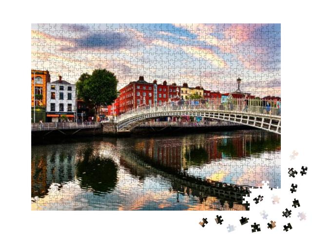 Dublin, Ireland. Night View of Famous Illuminated Ha Penn... Jigsaw Puzzle with 1000 pieces