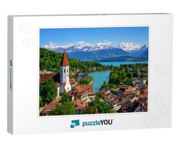 Historical Thun City & Lake Thun with Snow Covered Bernes... Jigsaw Puzzle