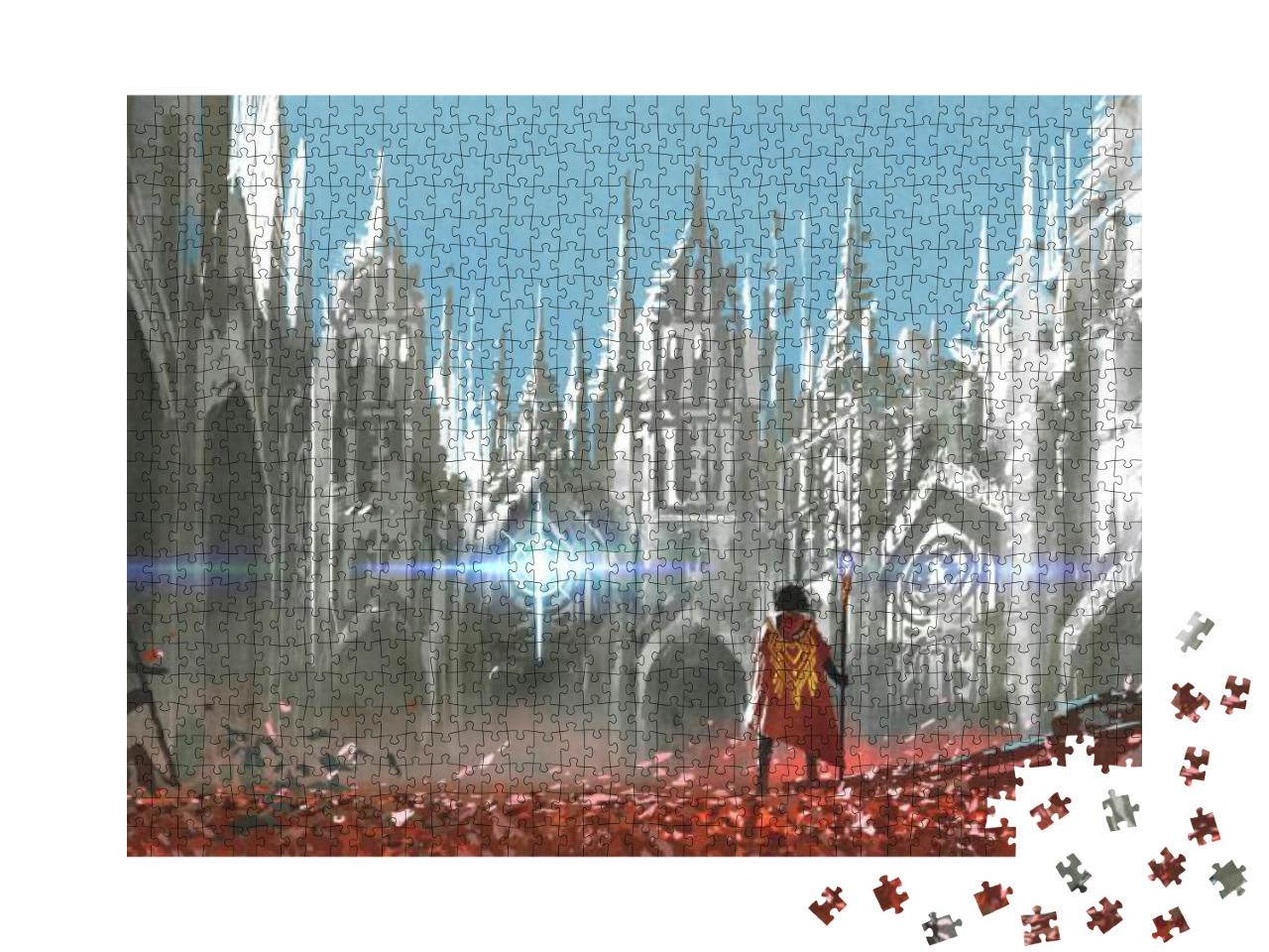 The Knight Looking At Mysterious Light in Gothic Building... Jigsaw Puzzle with 1000 pieces
