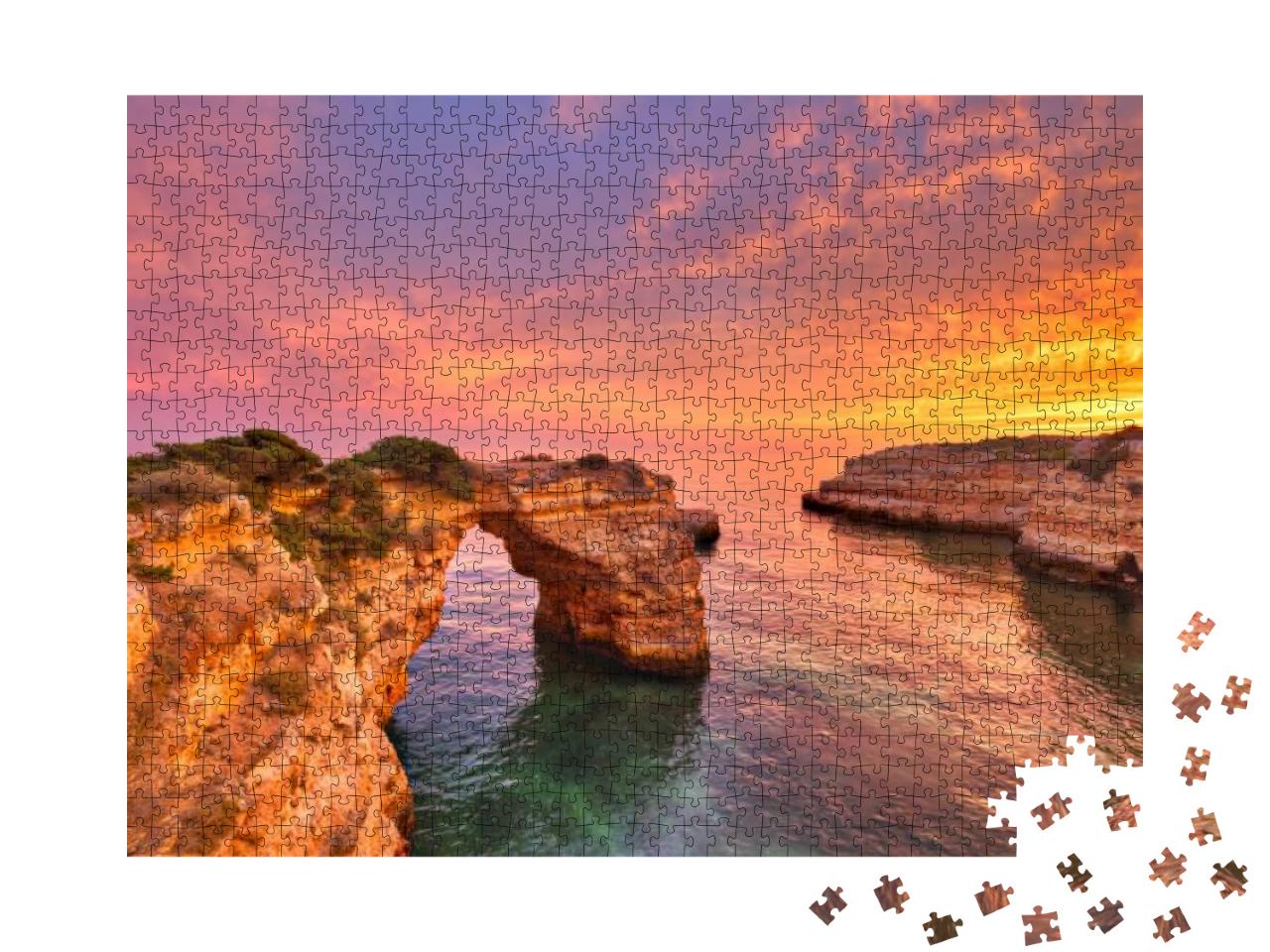 Praia De Albandeira - Beautiful Coast of Algarve At Sunse... Jigsaw Puzzle with 1000 pieces