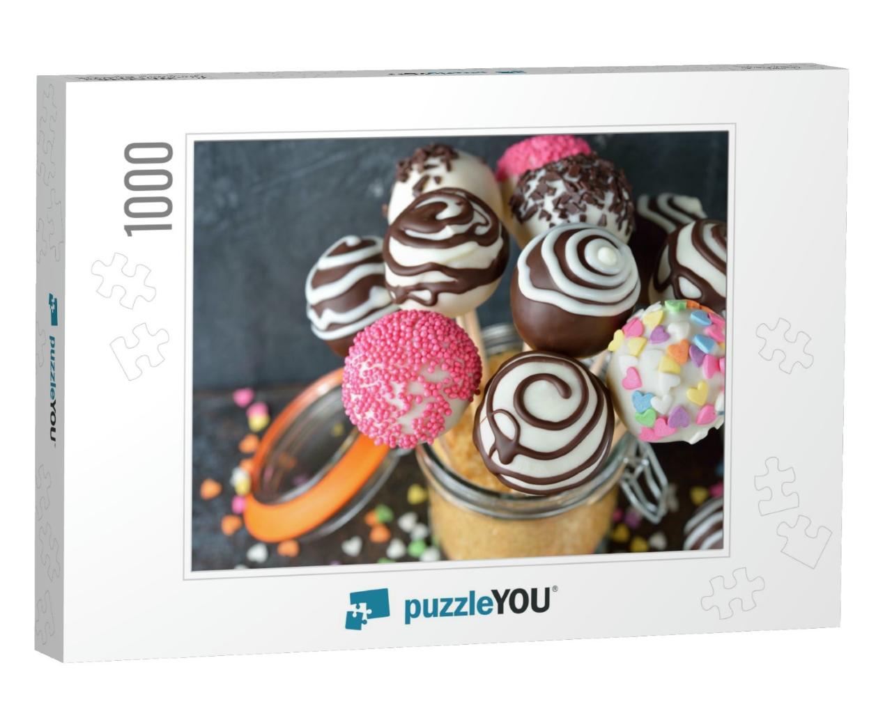 Various Cake Pops Decorated with White & Dark Chocolate o... Jigsaw Puzzle with 1000 pieces