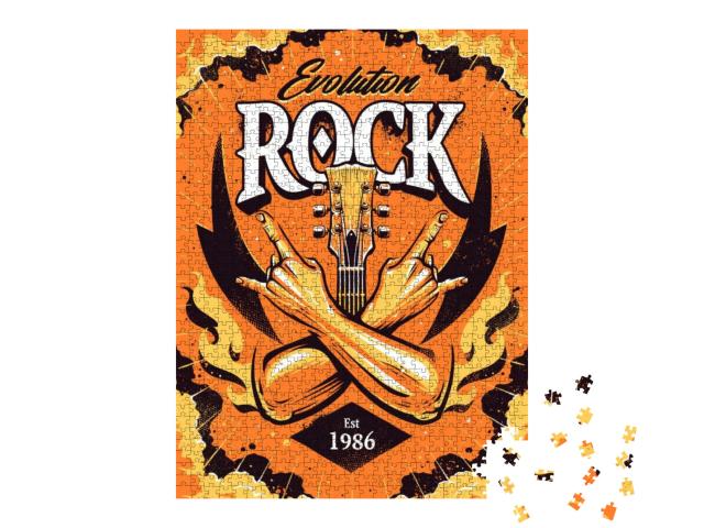 Rock Poster Design Template with Crossed Hands Sign Rock... Jigsaw Puzzle with 1000 pieces